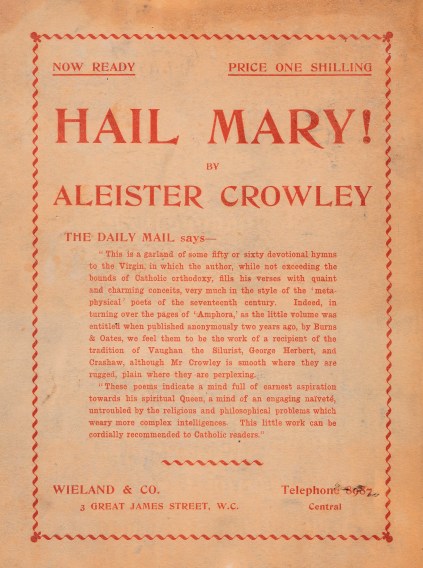 Advertisement, Hail Mary, The Equinox, March 1912 E.V.