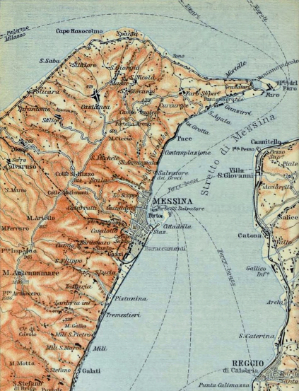 Map showing Messina, Sicily