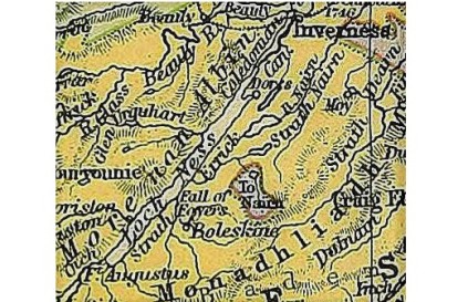 1890s map showing Boleskine and the Fall of Foyers, Scotland