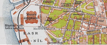 French map showing the Cairo Museum and Midan Soliman Pasha c. 1905-06 E.V.