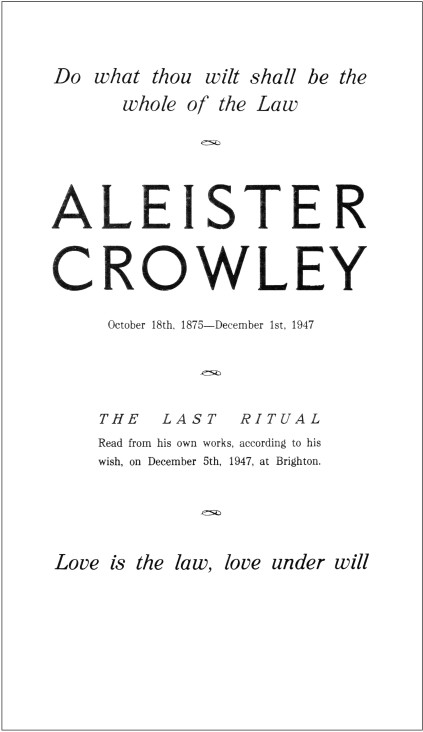 The Last Ritual, title page, 1947 E.V.