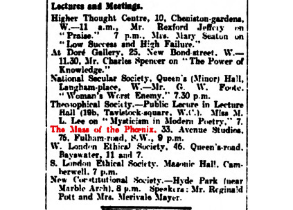 Daily Herald, February 1, 1913 E.V., Lectures and Meetings