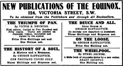 Advertisement for new books published by The Equinox in T. P’s Weekly, January 13, 1911 E.V.