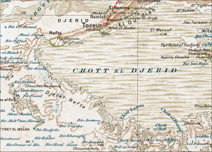 1900s French map showing Nefta and Chott el Djerid in Tunisia