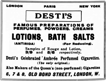 Advertisement for Desti’s in the British weekly illustrated paper Gentlewoman, April 10, 1920 E.V.