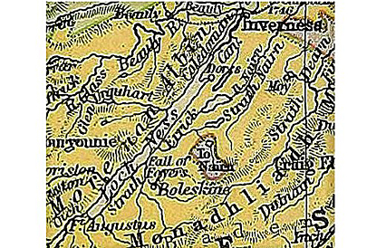 1890s map showing Boleskine and the Fall of Foyers, Scotland
