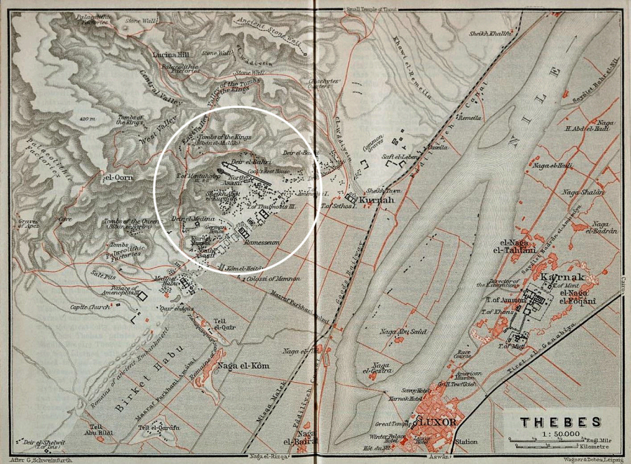 1910s German map of Thebes, Egypt