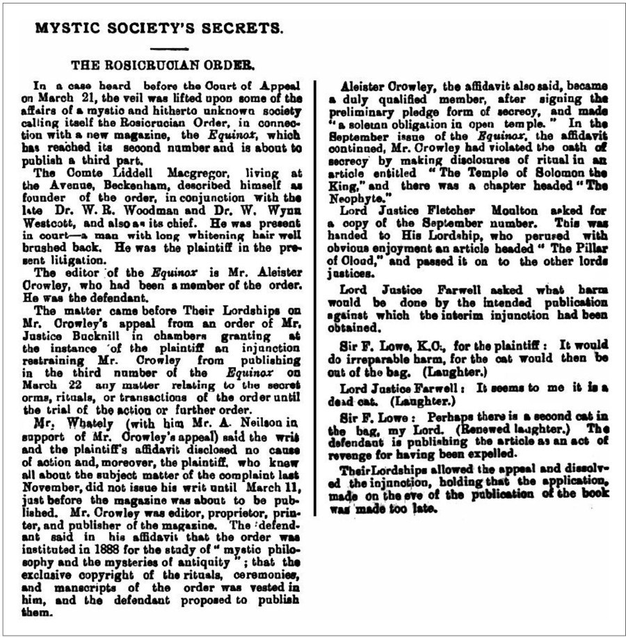 Rosicrusian Order, Civil and Military Gazette, Lahore, Pakistan, Friday, April 15, 1910 E.V.