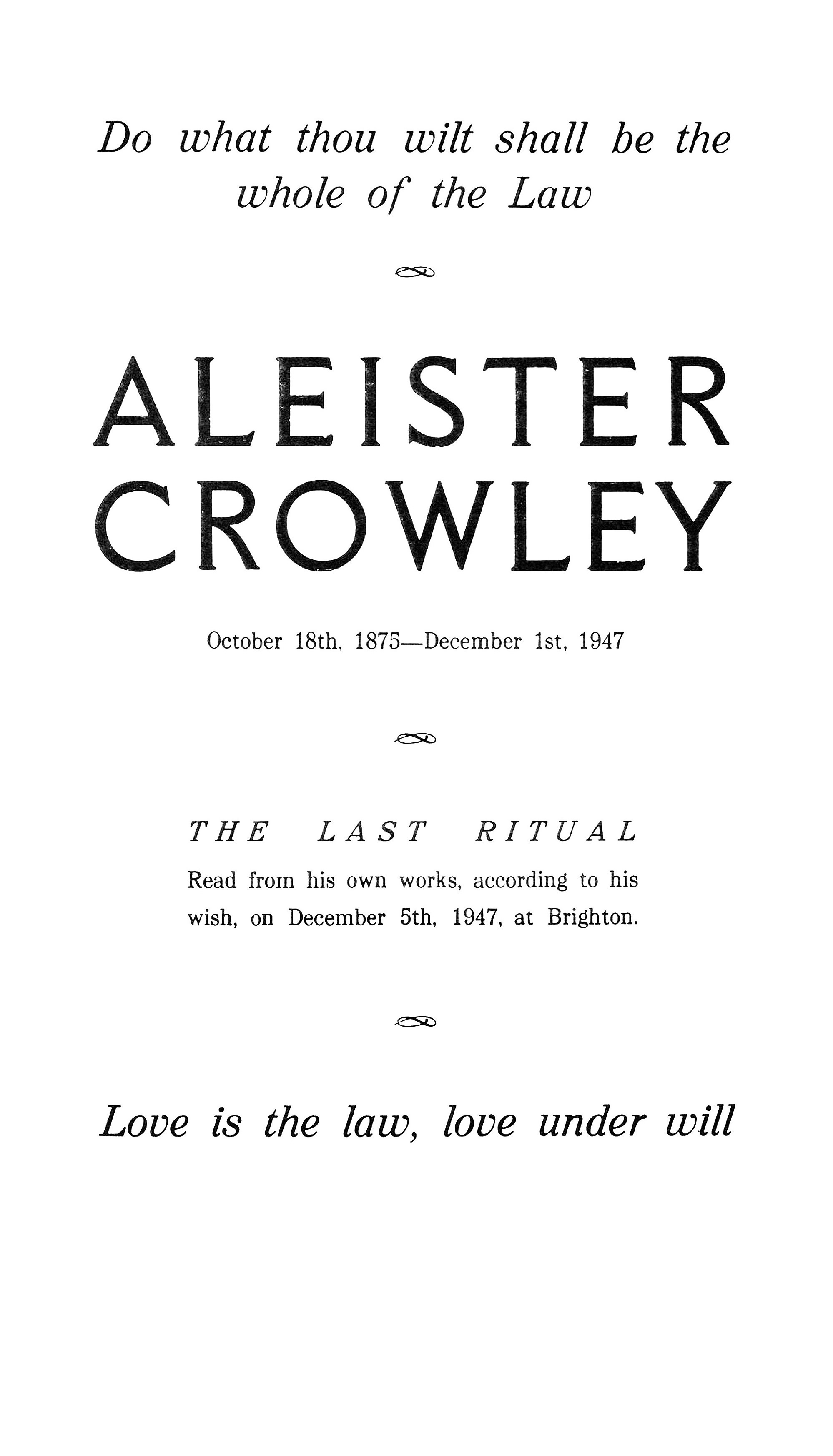 The Last Ritual, title page, 1947 E.V.