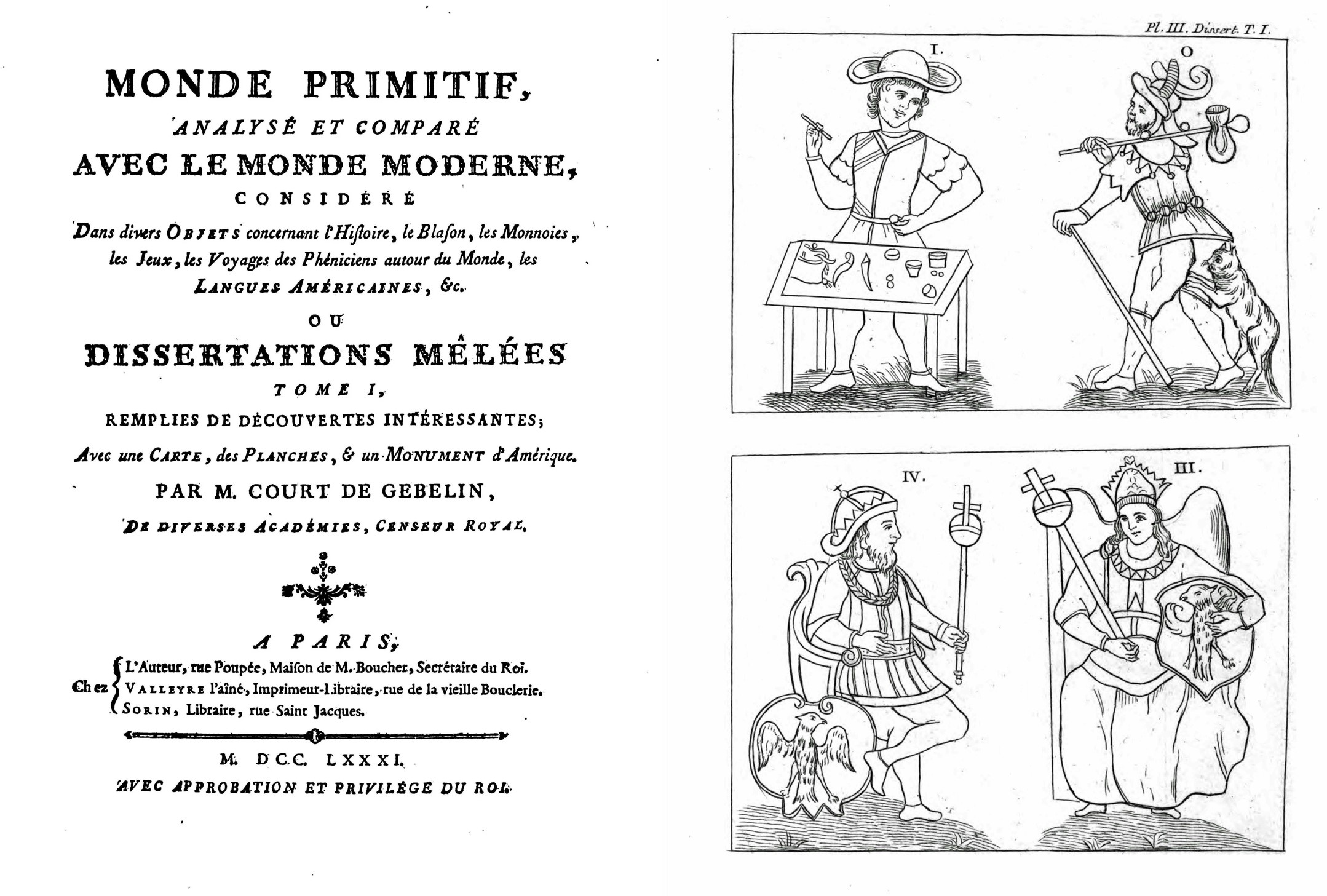 Monde primitif, Tome I, 1781, title page and Plate III