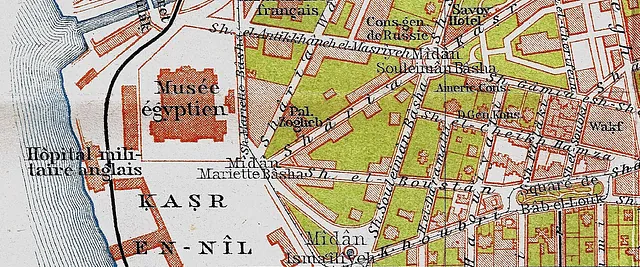 French map showing the Cairo Museum and Midan Soliman Pasha c. 1905-06 E.V.