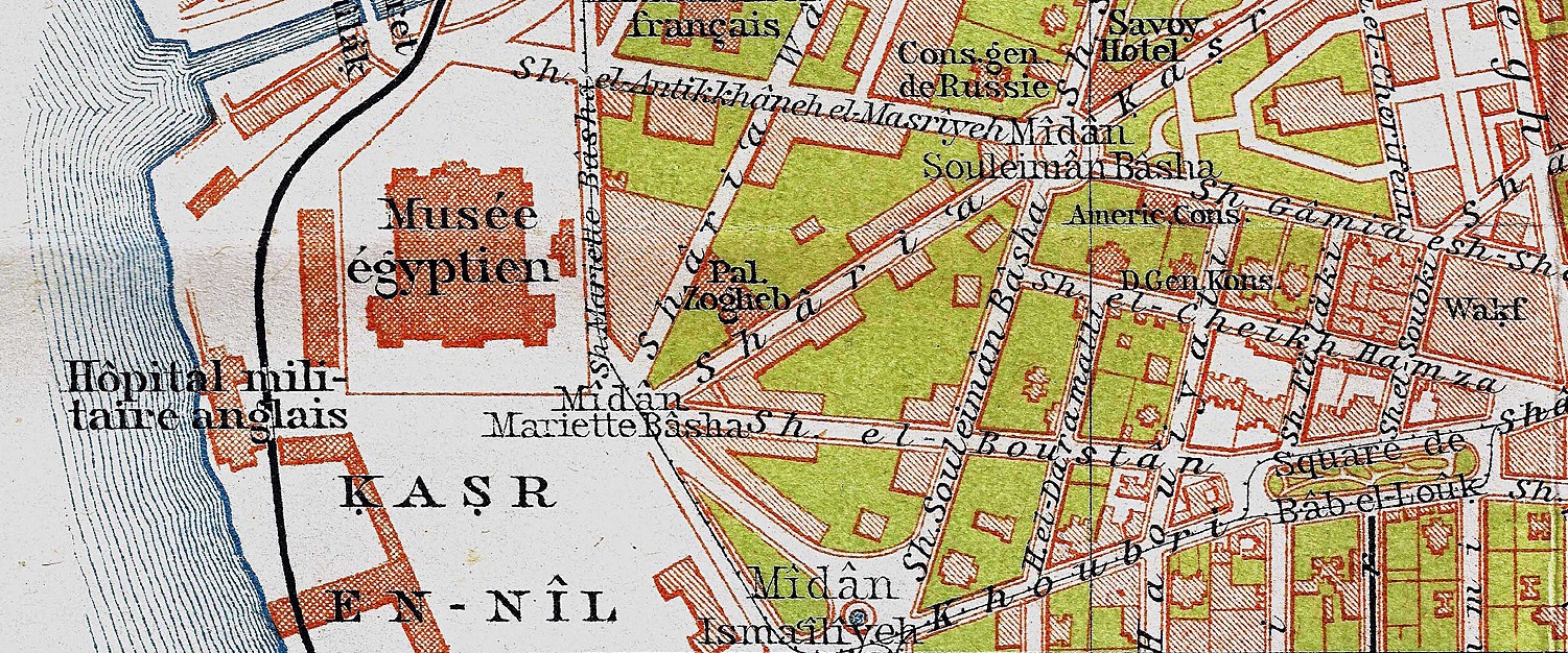 French map showing the Cairo Museum and Midan Soliman Pasha c. 1905-06 E.V.