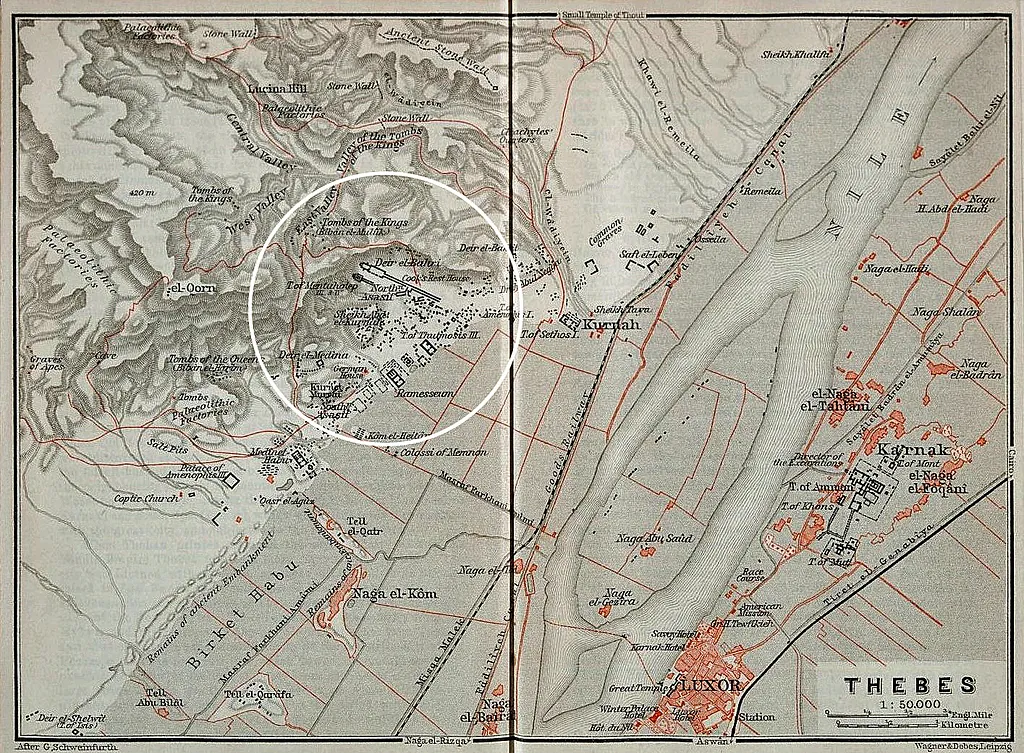 1910s German map of Thebes, Egypt