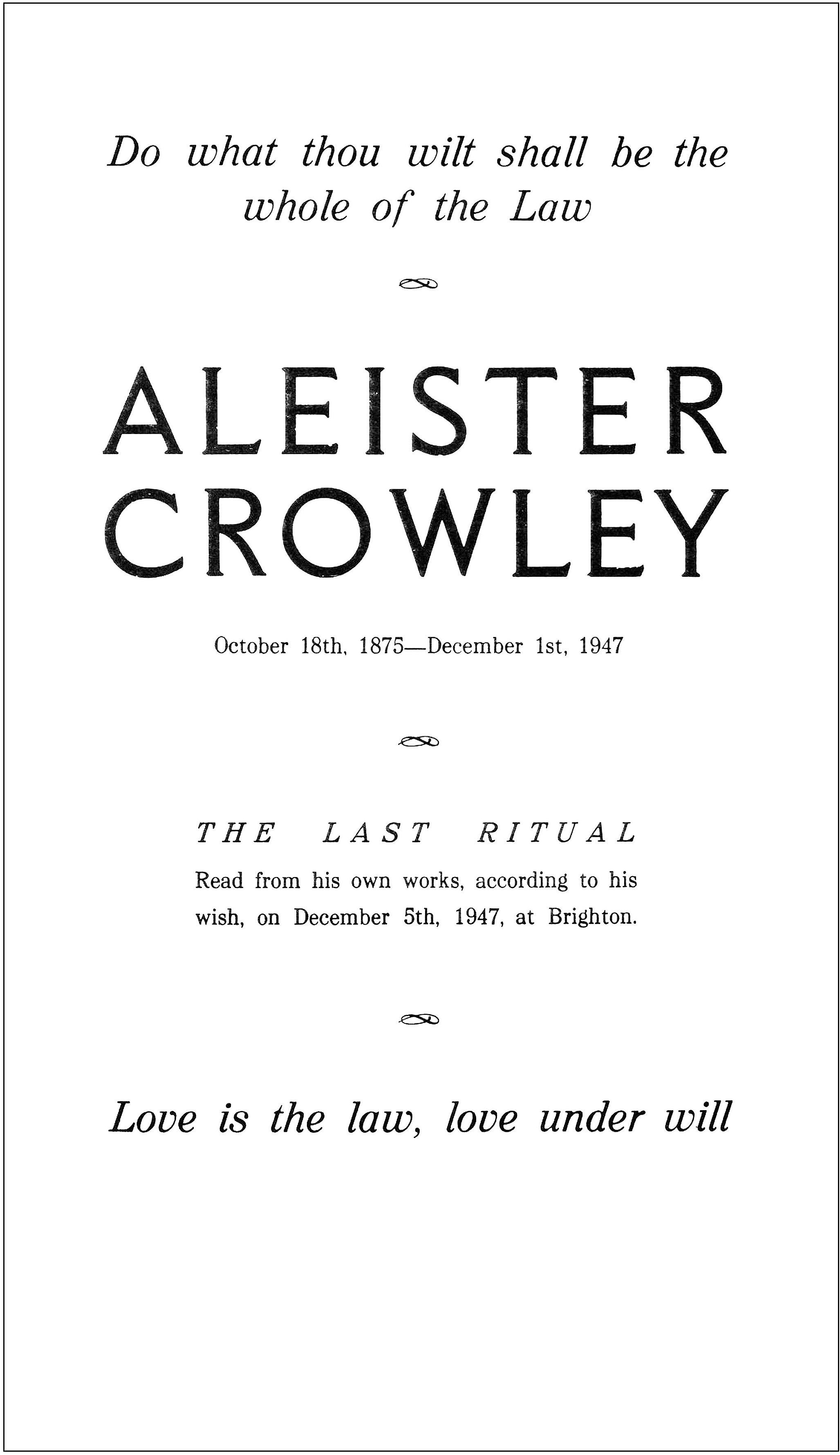 The Last Ritual, title page, 1947 E.V.